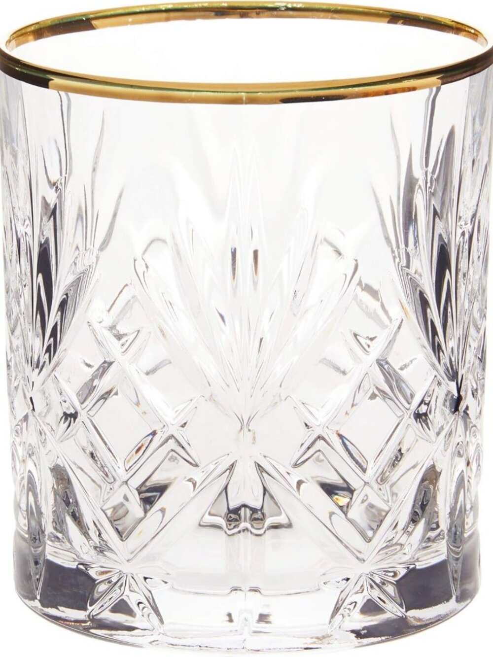 Elegant Crystal Double Old Fashioned Glasses with Gold Band - Set of 4, 10oz